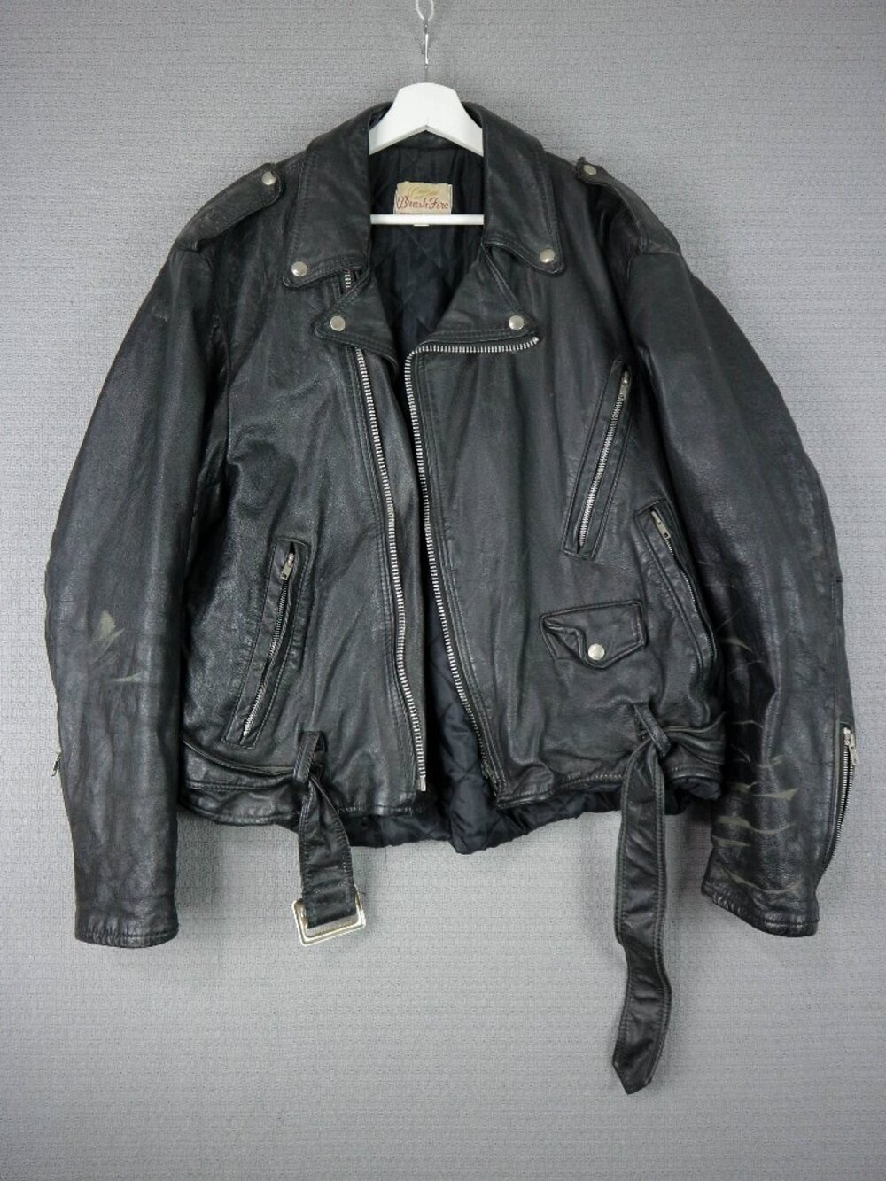 Brush Fire 1980s Vintage Double Leather Rider Jacket Mens Size 50 XXL 2XL